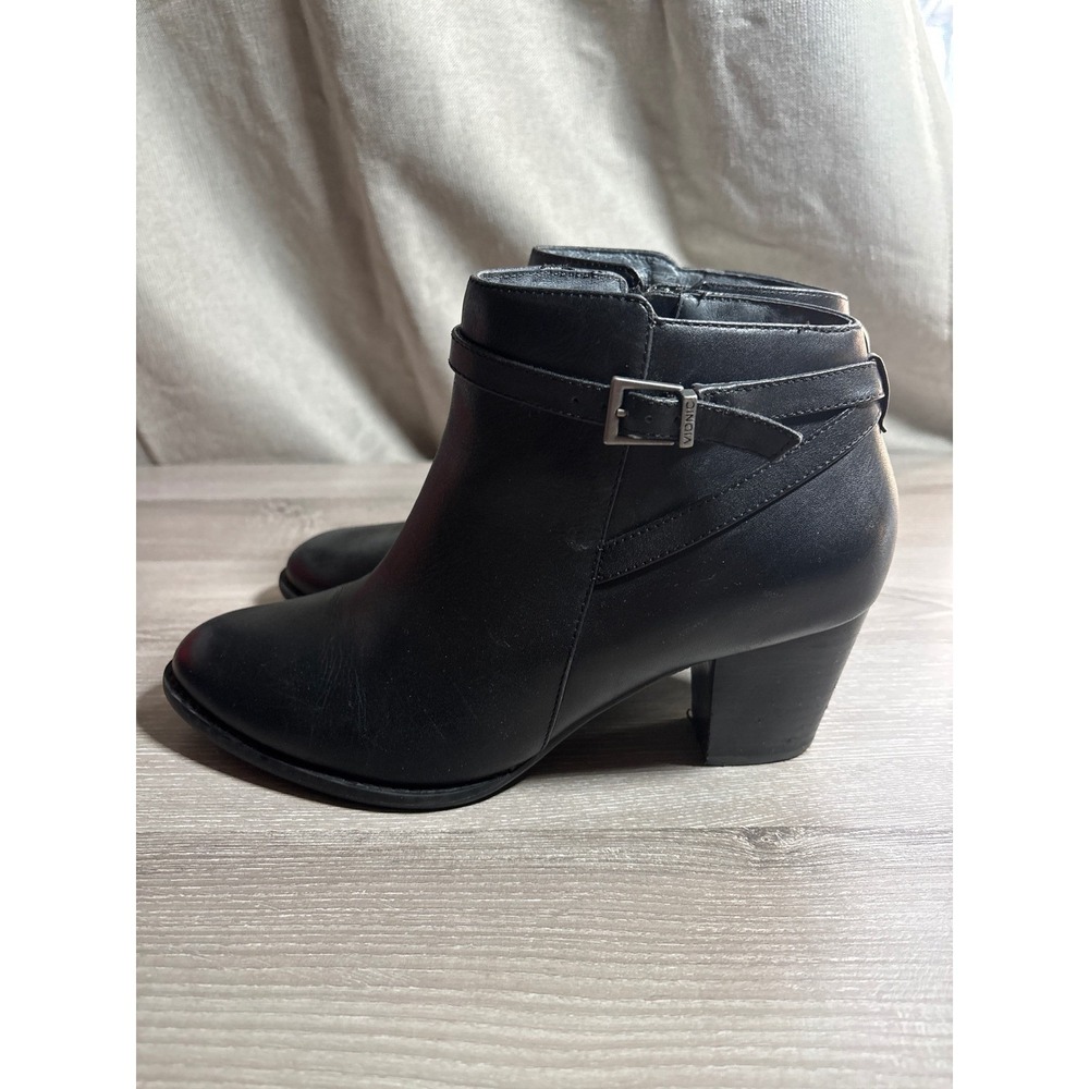 Vionic Upton Black Leather Ankle Boots Buckle Strap Side Zip Block Heel Size 9 - Picture 4 of 9